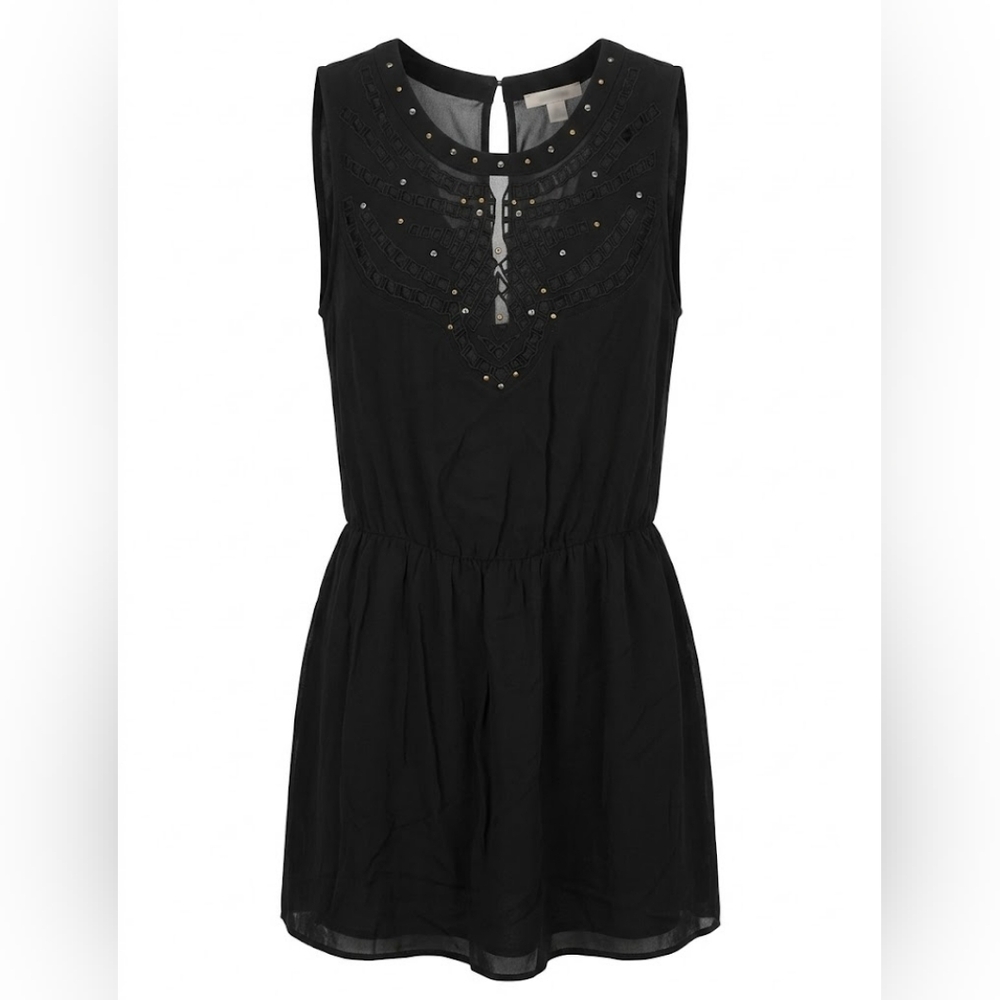 Zara Black Mini Dress with Embellished Neckline